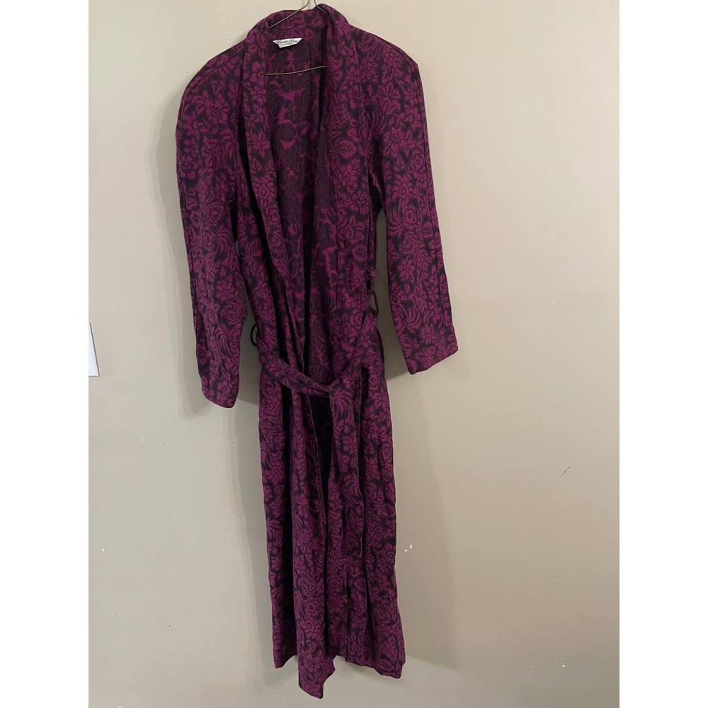 Castellini Italy Womens Purple Black Floral 100% Lambswool Wrap Robe Size M